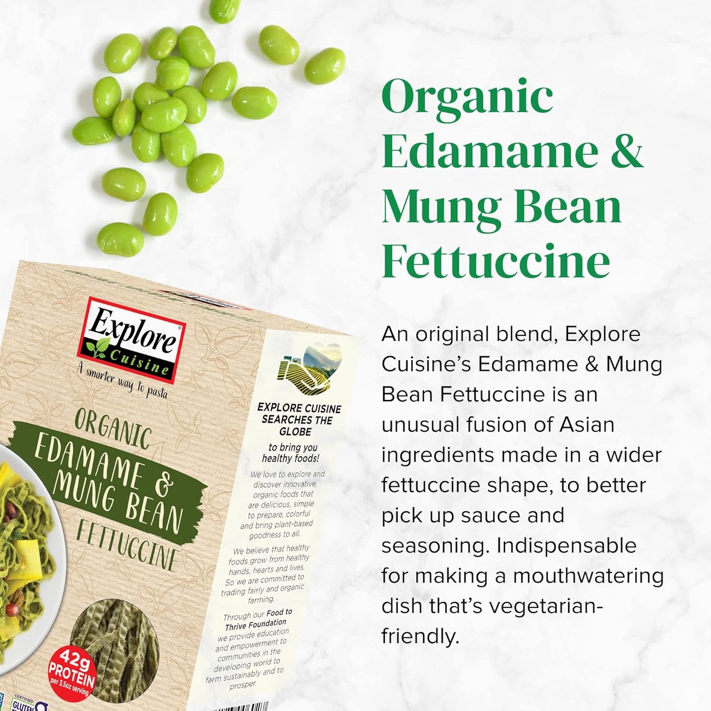 Organic Edamame & Mung Bean Fettuccine - 8 oz - High Protein Plant-Based Pasta - Non-GMO, Gluten Free - Easy to Cook - Espot.com.au