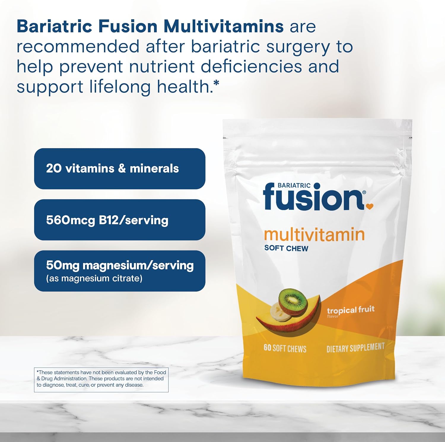 Bariatric Fusion Soft Chew Multivitamin - Tropical Fruit Flavor - 60 Count - Post Surgery Chewable for Gastric Bypass & Sleeve Gastrectomy - 1 Month Supply - Espot.com.au
