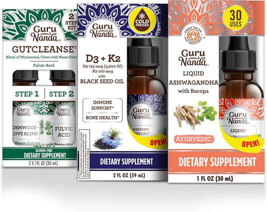 Total Wellness Boost with Liquid Ashwagandha & Black Seed Oil - Supports Immunity and Mind Health, GutCleanse Included - Espot.com.au