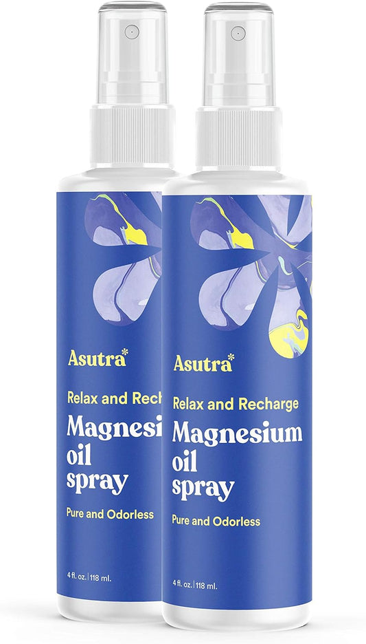 Pack of 2 ASUTRA Magnesium Oil Spray (4 fl oz each) - Topical Rapid Absorption Magnesium, Pure & Odorless, Non-Greasy Formula from Zechstein Seabed - Espot.com.au