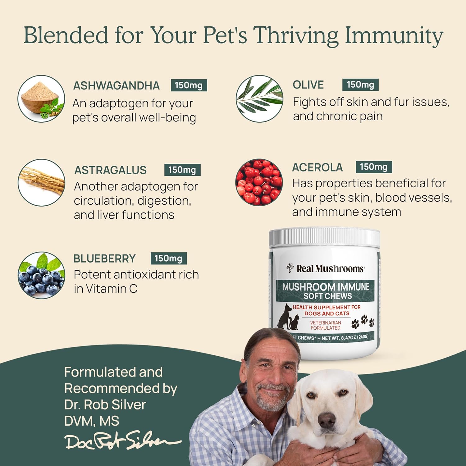 real-mushrooms-immune-support-pet-chews---60-ct-dog-treats-with-ashwagandha-astragalus-blueberry-olive-leaf-acerola---gut-health-for-cats-dogs-3