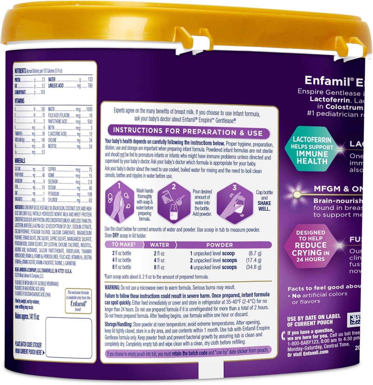 Enfamil Enspire Gentlease Baby Formula with Lactoferrin for Immune Support, DHA for Brain Development, 5 Nutrients in 1 Tub, 19.5 Oz - Espot.com.au
