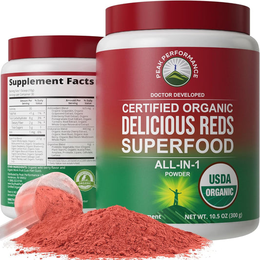 Organic Reds Superfood Powder with 25+ All Natural Ingredients for Peak Energy and Detox, Raspberry, Elderberry, Beetroot - Best Tasting Red Juice for Vitality and Performance - Espot.com.au