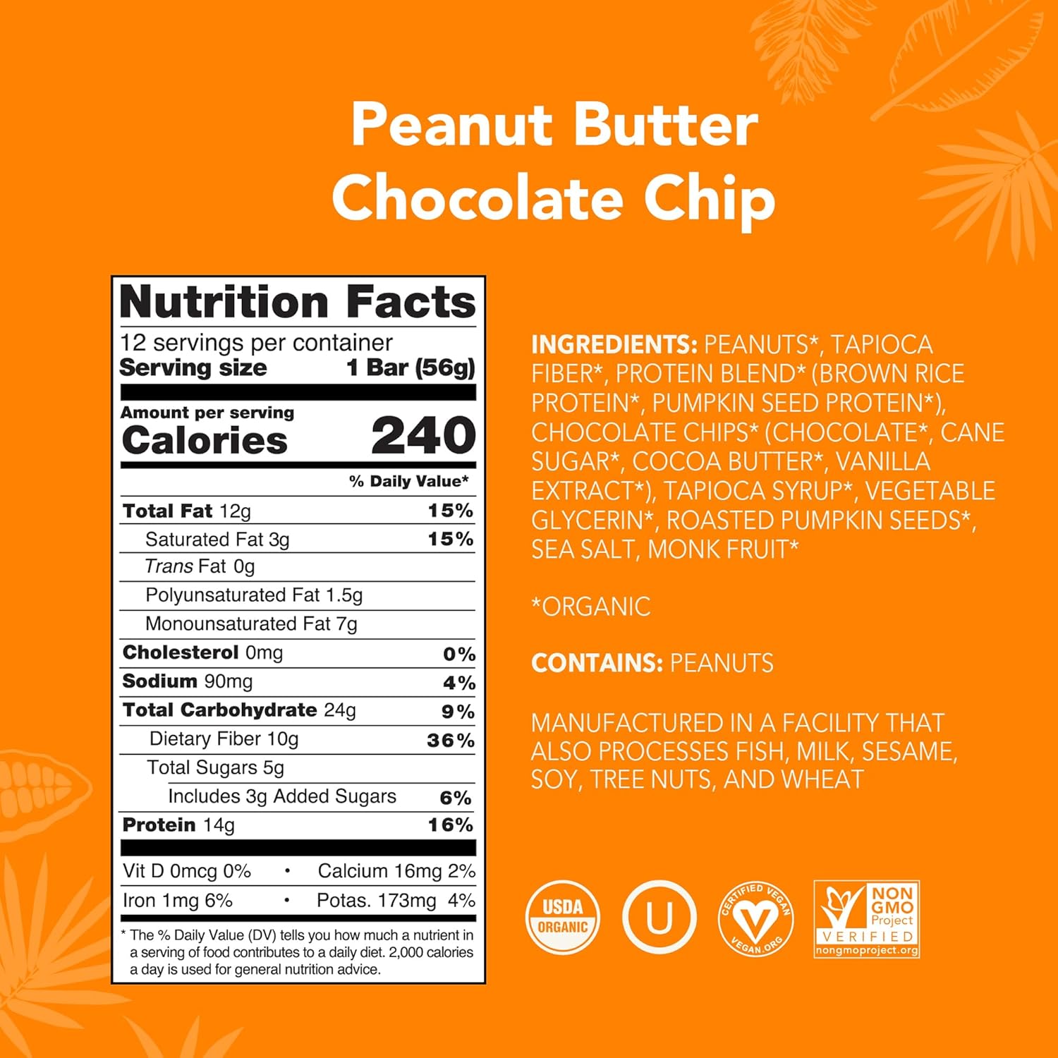 organic-plant-based-protein-bars---peanut-butter-chocolate-chip---vegan-gluten-free-paleo---198-oz-12-pack---low-sugar-low-carb-non-gmo-2