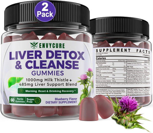 Liver Cleanse Detox Gummies with Milk Thistle 1000mg - Herbal Liver Supplement for Men & Women - Vegan 120 Count - EnvyCure Liver Repair Formula with Dandelion, Artichoke, Turmeric, Choline - Espot.com.au