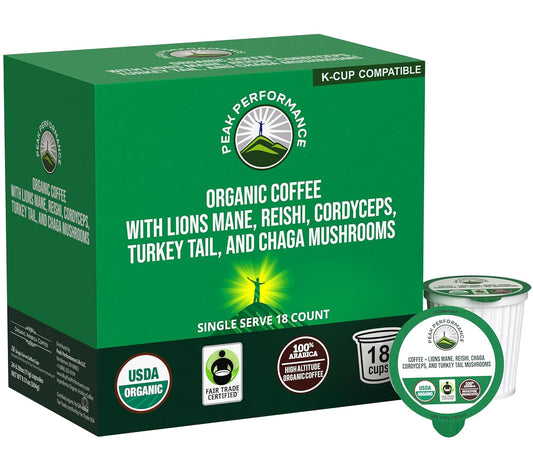 Organic Mushroom Coffee Pods with Lion's Mane, Reishi, Cordyceps, Turkey Tail, Chaga Mushrooms - Instant Nootropic Coffee for Peak Performance - Espot.com.au