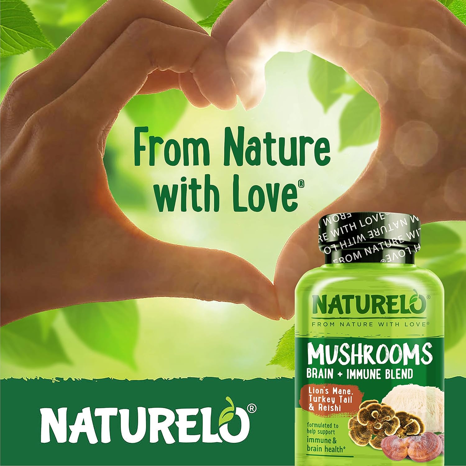 NATURELO Mushroom Supplement for Brain and Immune Health - Lion's Mane, Reishi, Turkey Tail - 90 Vegan Capsules - Espot.com.au
