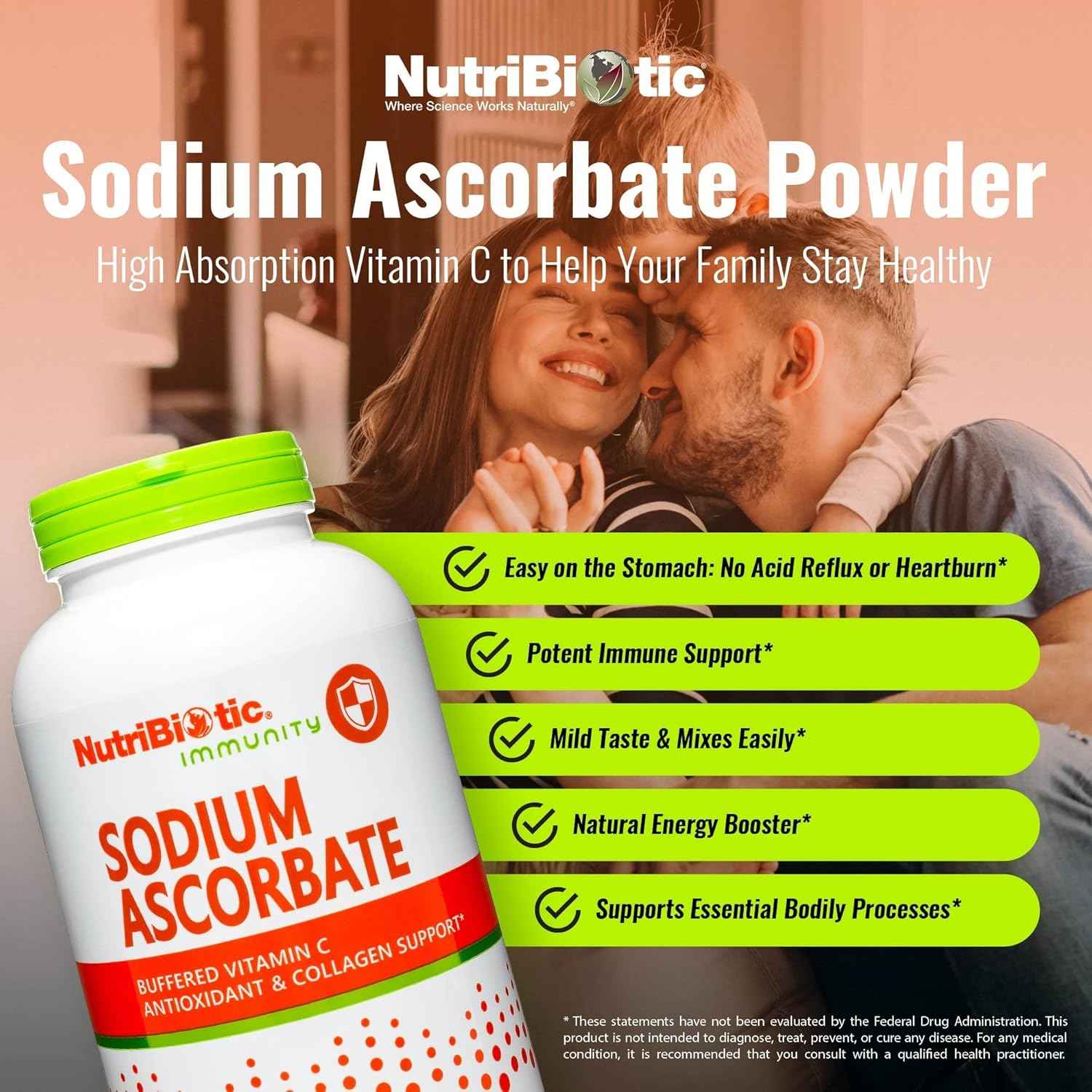 NutriBiotic Sodium Ascorbate Powder - 16 Oz | Vegan & Non-Acidic Vitamin C | Immune Support & Antioxidant | Gluten & GMO Free