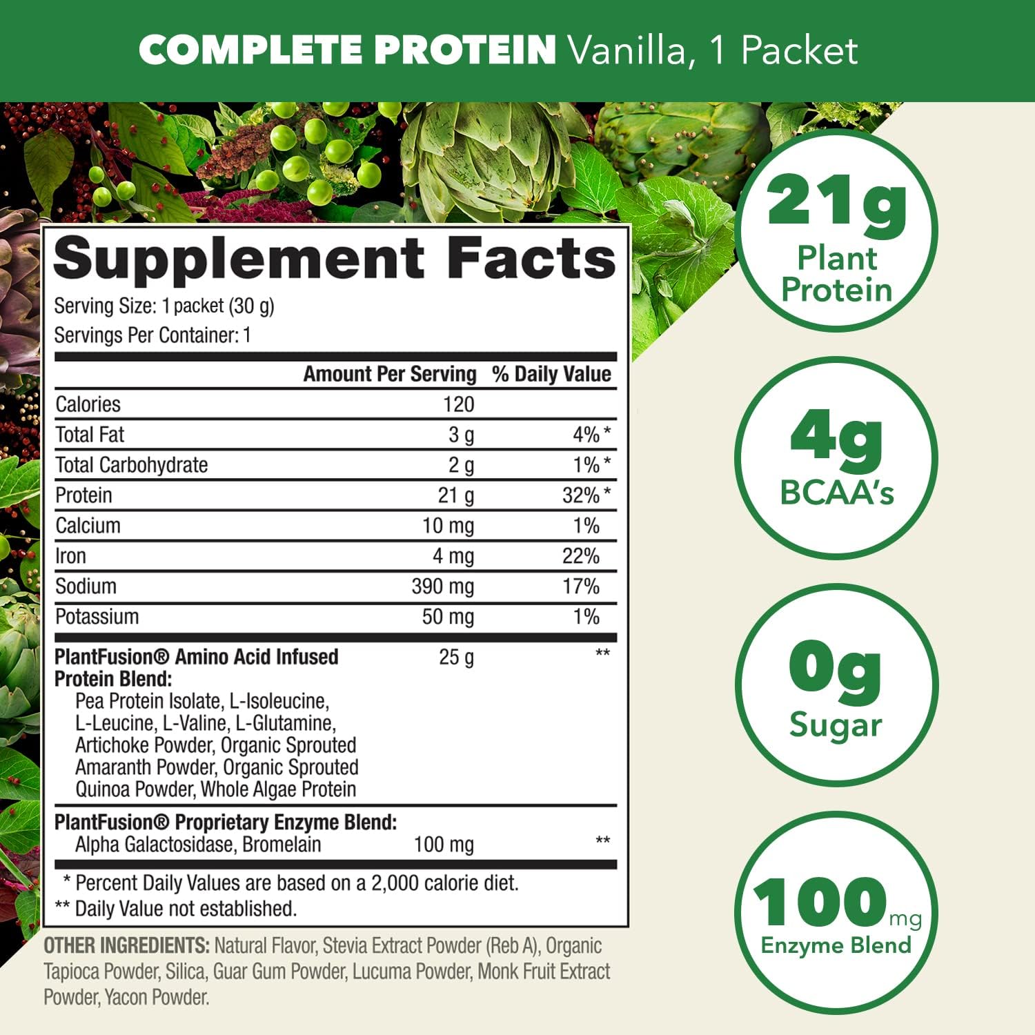PlantFusion Vanilla Vegan Protein Powder Pack of 12 - Complete Plant Based Protein with BCAAs, Digestive Enzymes, Pea Protein - Keto, Gluten Free, Non-Dairy, No Sugar, Non-GMO - Espot.com.au