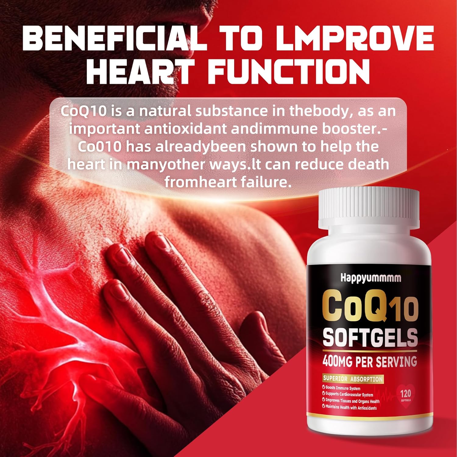 High-Absorption CoQ10 400mg Softgels with PQQ, BioPerine & Omega-3 - Antioxidant Supplement for Heart Health & Energy - 120 Servings - Espot.com.au