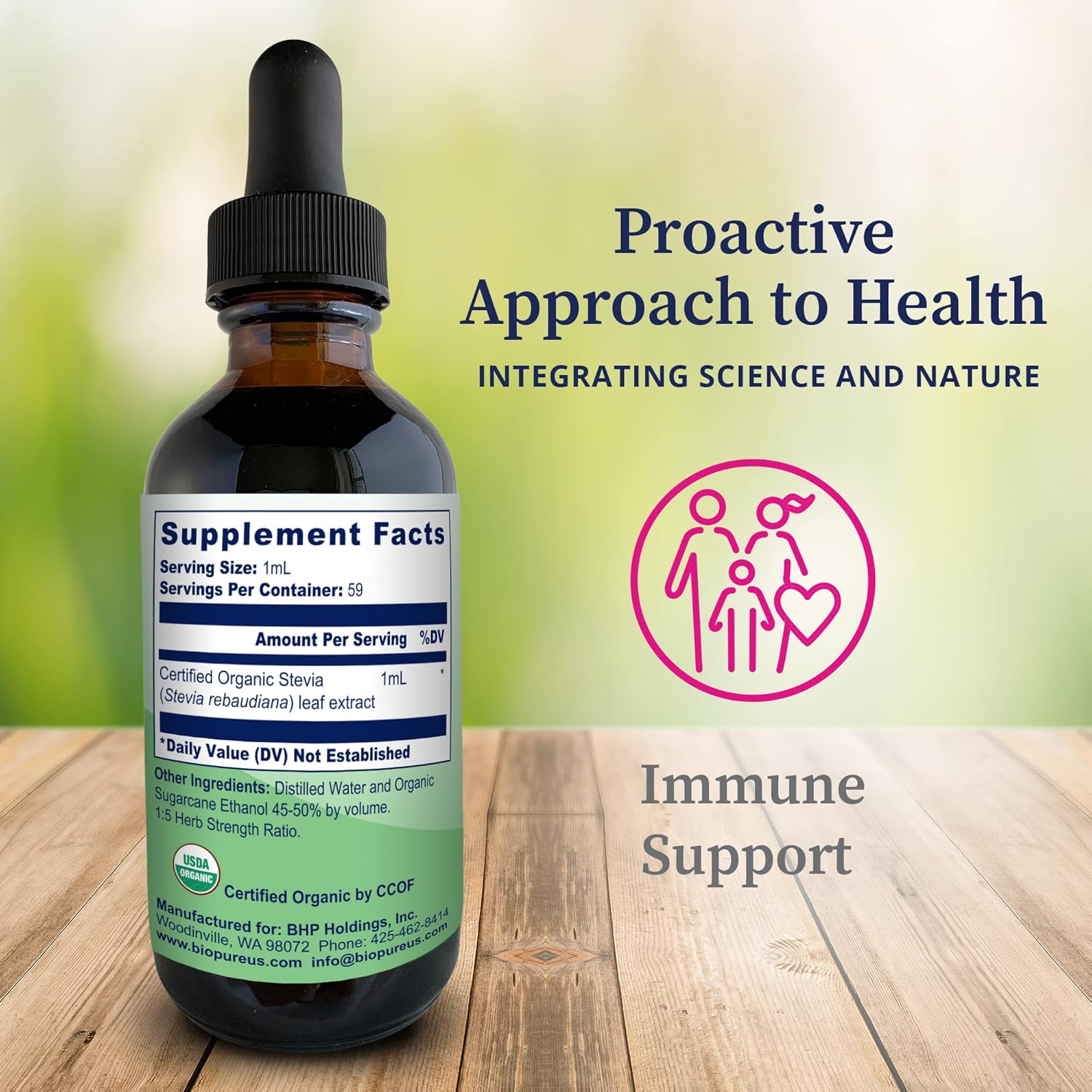 Certified Organic BioPure Stevia Extract Tincture - Immune Support & Gut Health - 2 fl oz - Espot.com.au