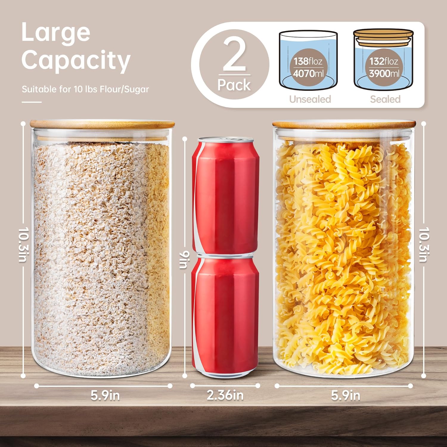 set-of-2-extra-large-glass-storage-containers-with-airtight-bamboo-lids---132-floz-perfect-for-flour-sugar-cereal-pasta-rice-coffee---big-food-storage-jars-2