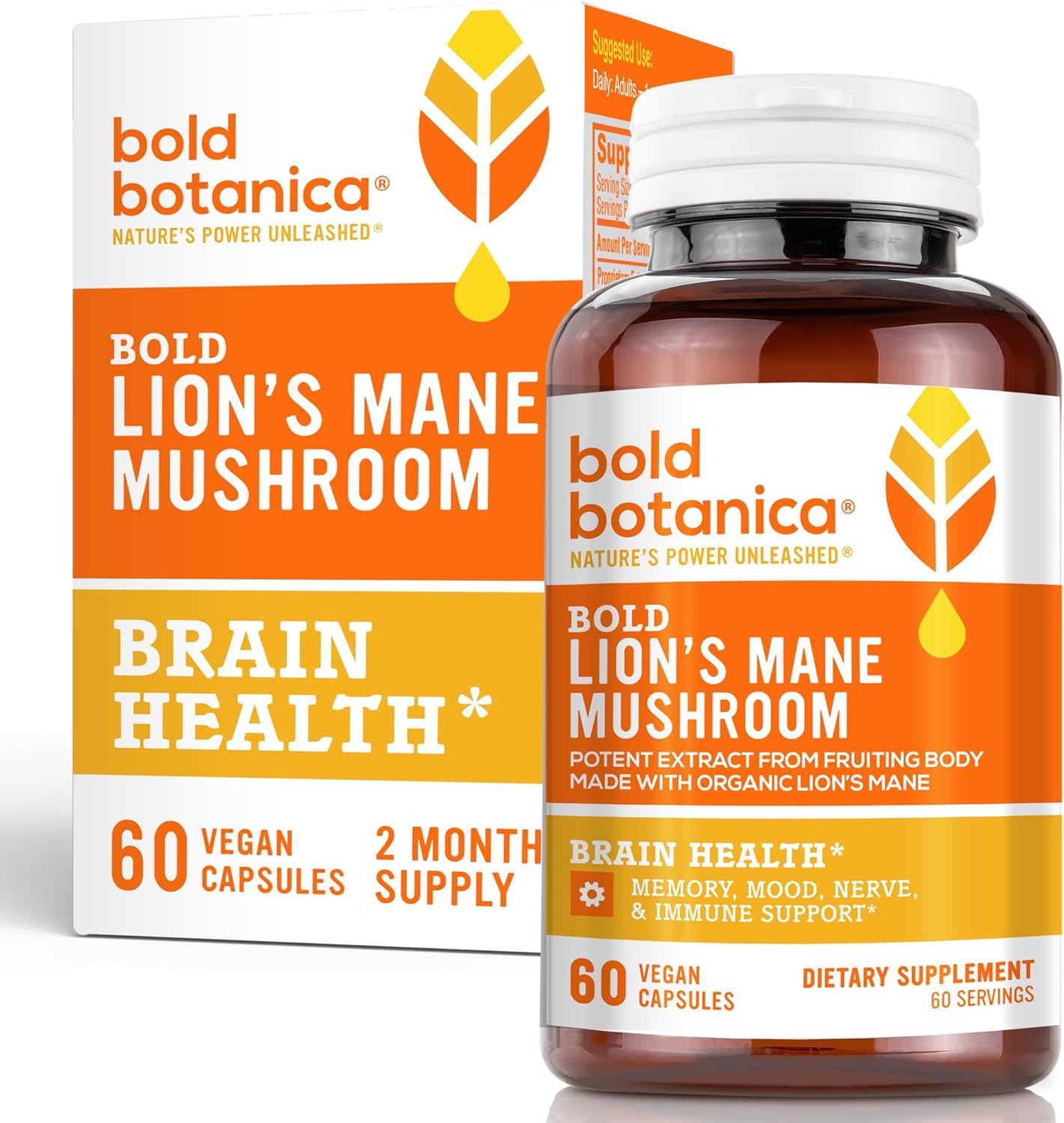 Organic Lion's Mane Mushroom Capsules - Fruiting Body Extracts for Brain Health - Memory, Mood, Immune Support - Vegan - 60 Capsules - Espot.com.au