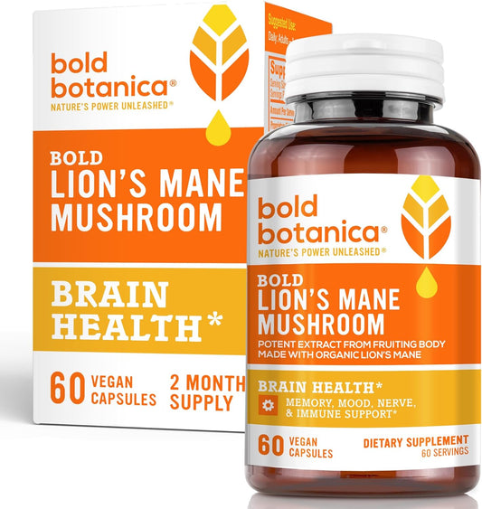 Organic Lion's Mane Mushroom Capsules - Fruiting Body Extracts for Brain Health - Memory, Mood, Immune Support - Vegan - 60 Capsules - Espot.com.au
