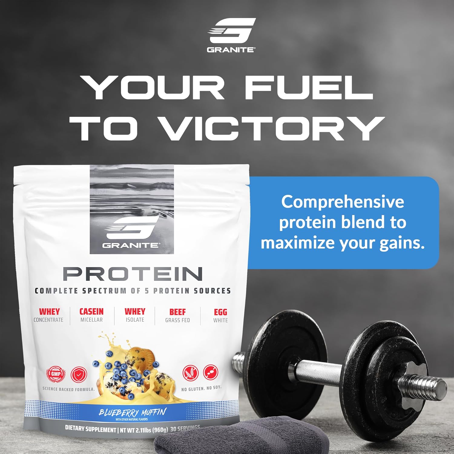 granite-protein-powder---blueberry-muffin-flavor-with-whey-isolate-concentrate---casein-blend-for-muscle-building-workout-recovery---23g-protein-from-5-sources---30-servings-2