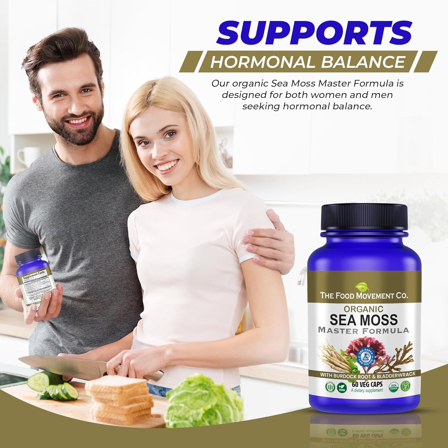 Organic Sea Moss Master Formula with Burdock Root & Bladderwrack for Gut Health - Vegan Supplement for Women & Men - Irish Sea Moss Blend for Well-Being (60) - Espot.com.au