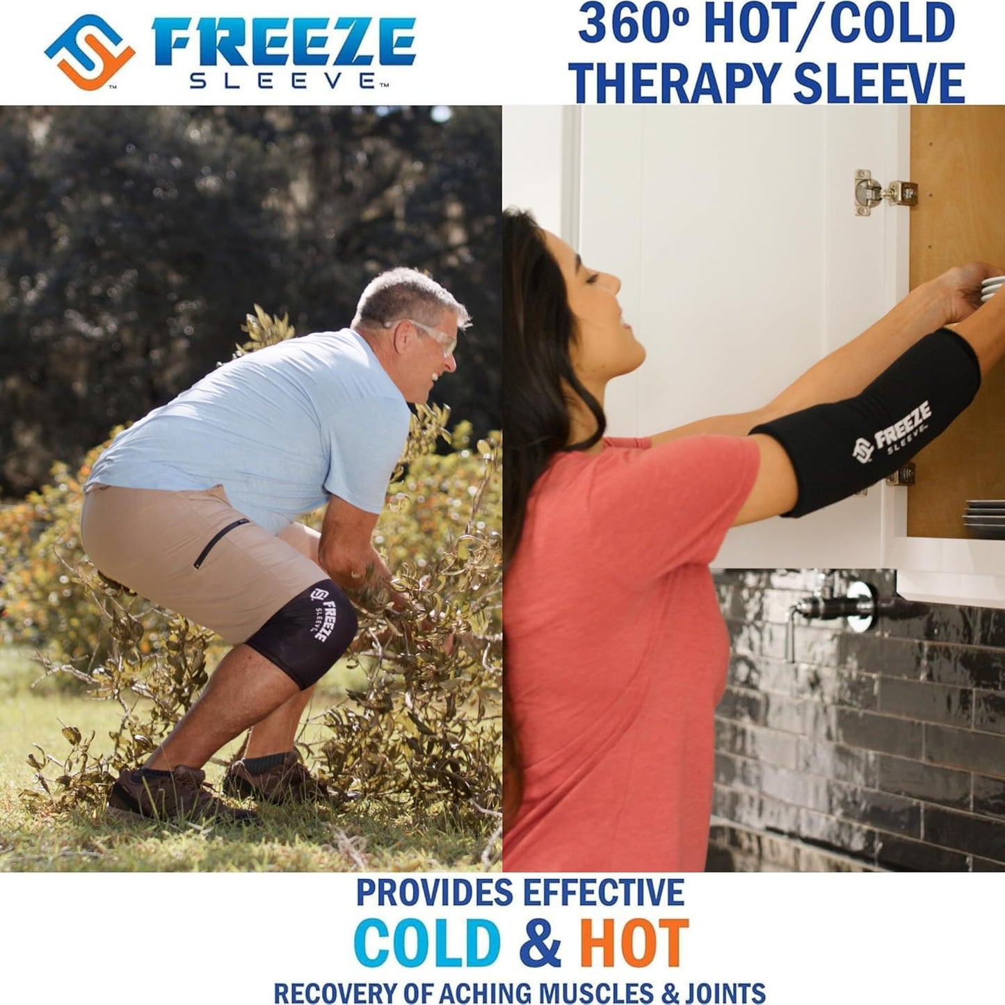 Black Large FreezeSleeve Ice Heat Therapy Sleeve - Flexible Gel Hot Cold Pack for Knee Elbow Ankle Wrist - Reusable 360 Coverage - Espot.com.au