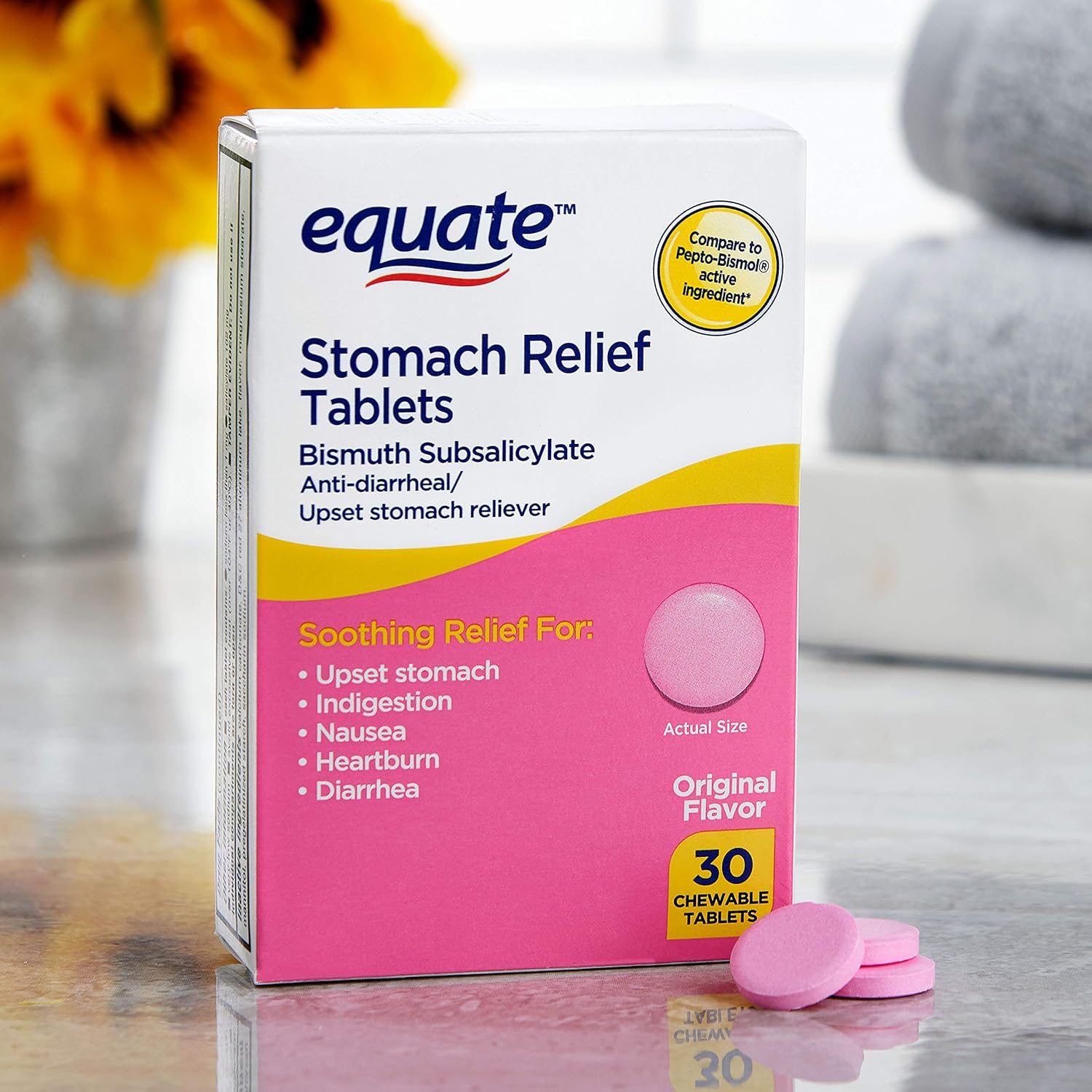 equate-pink-bismuth-subsalicylate-stomach-relief-chewable-tablets---pack-of-30-3