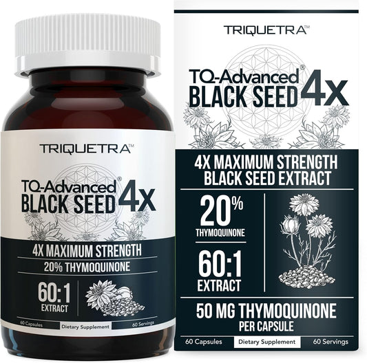 Thymoquinone Black Seed Oil Extract Capsules - 20% Concentration - TQ-Advanced 4X® - 60 Capsules - Nigella Sativa - Vegan - Glass Bottle - Espot.com.au