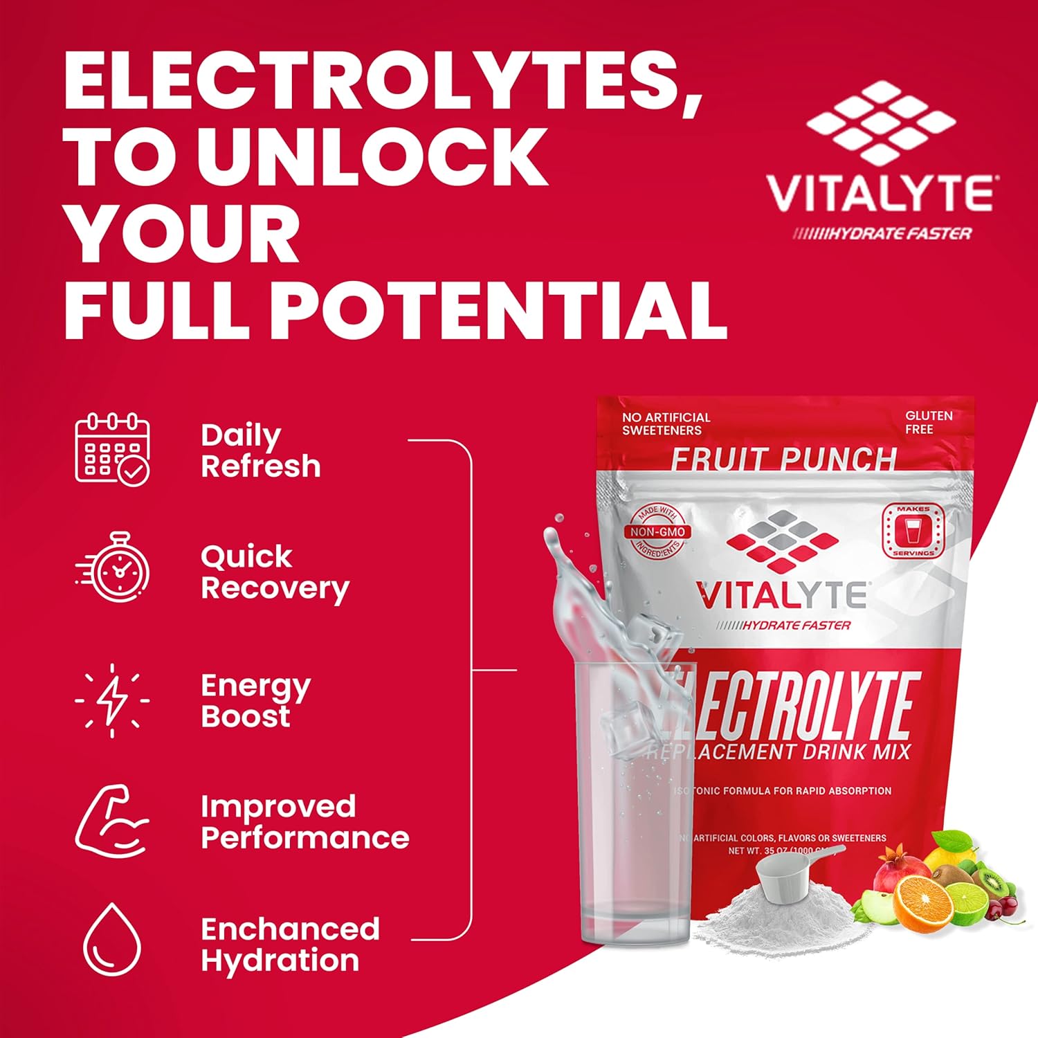 Isotonic Electrolyte Hydration Powder Mix, Gluten Free Fruit Punch Drink Mix - 35 oz. - Espot.com.au