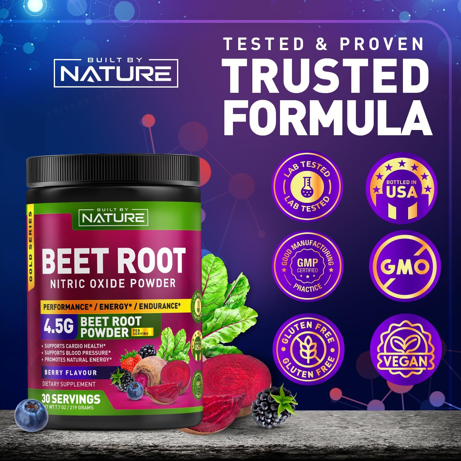 Organic Beet Root Nitric Oxide Powder Supplement - Vegan Superfood Booster for Circulation, Energy & Heart Health - Berry Flavor - 30 Servings - Espot.com.au