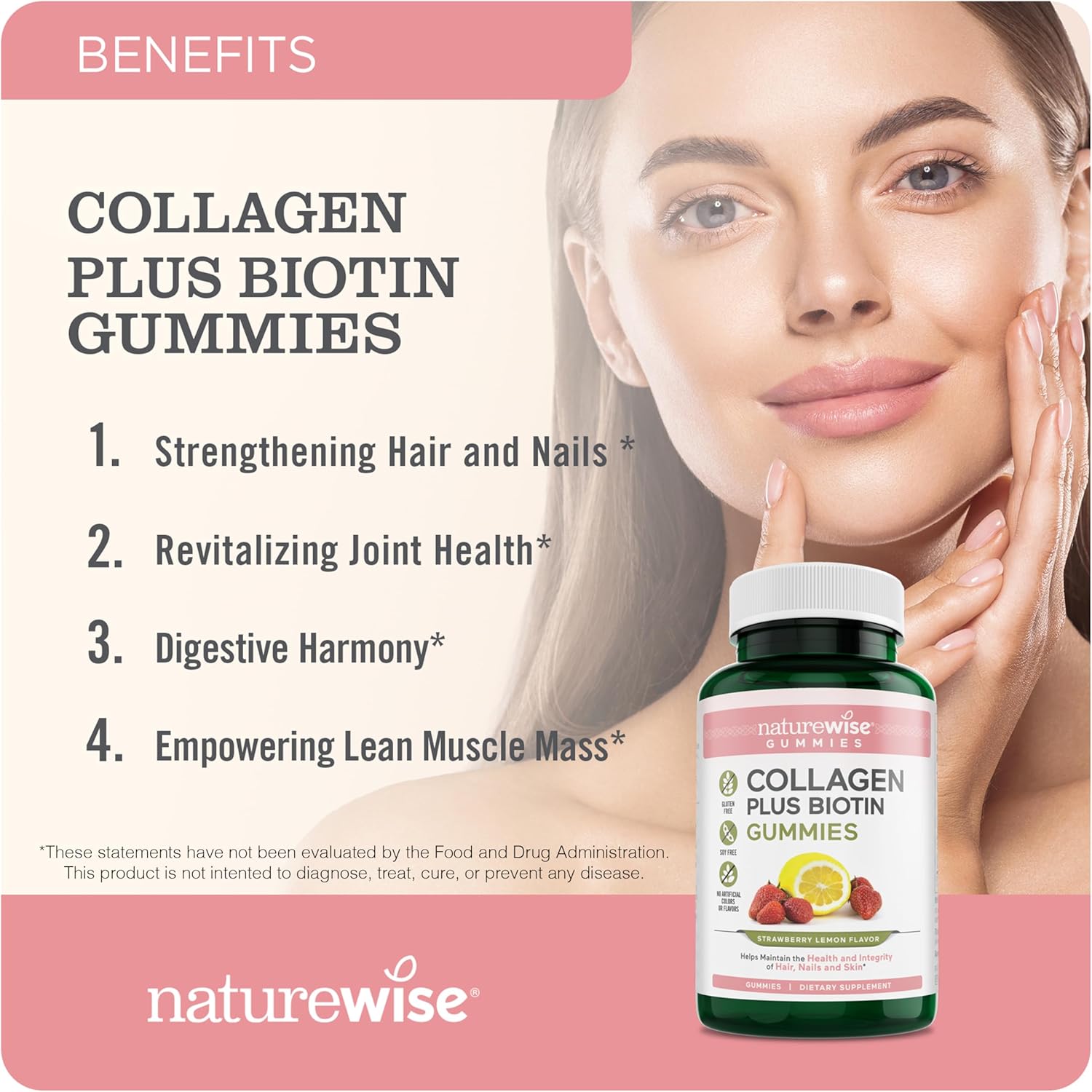 strawberry-lemon-collagen-gummies-for-women---type-1-3-peptides-with-biotin-vitamin-c-e-zinc---hair-skin-nails-joint-support---90-count-2