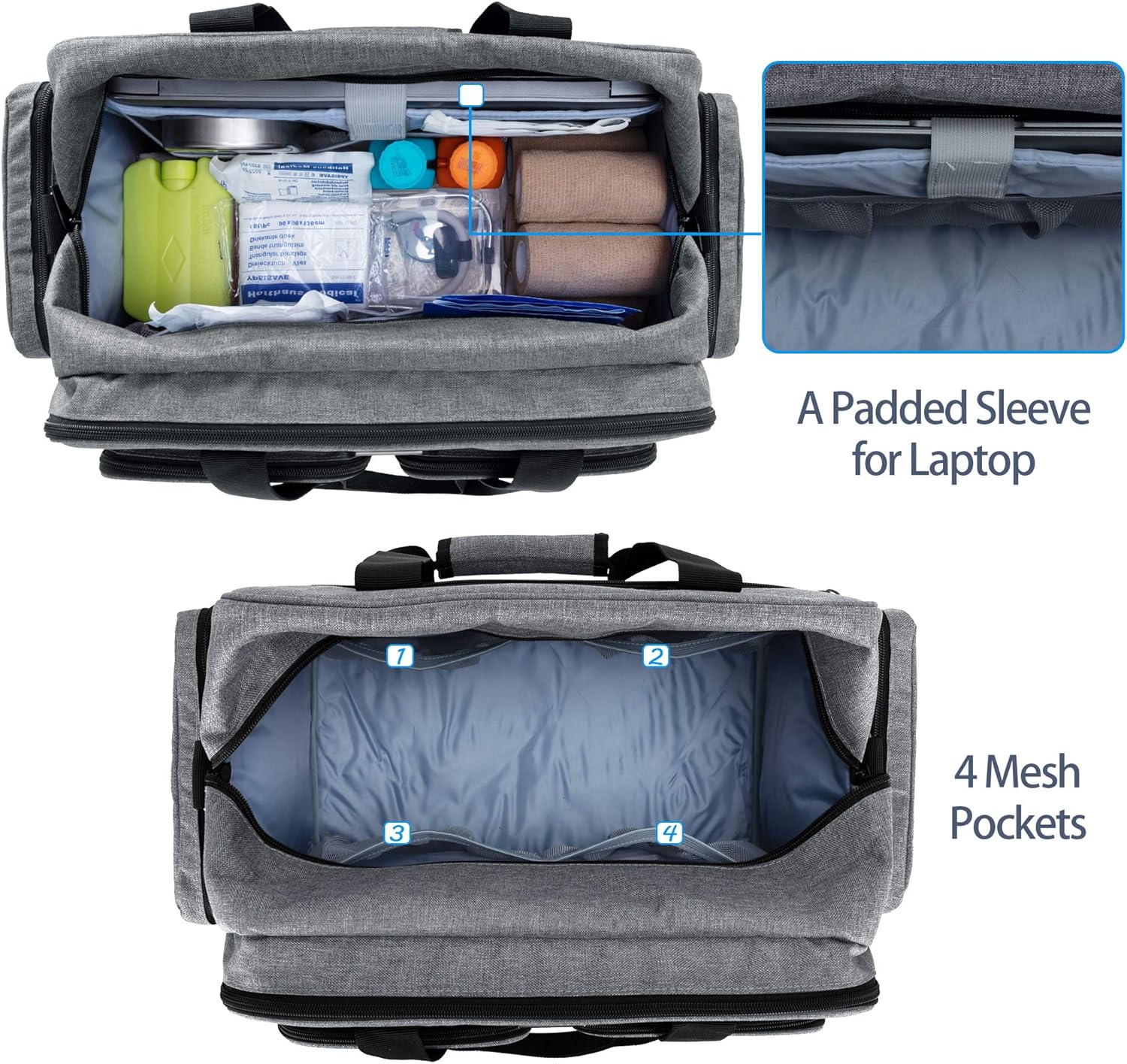 trunab-grey-first-aid-bag-for-nurse-doctor-paramedic---empty-medical-bag-with-laptop-compartment---patented-design-for-home-care-nurses-3