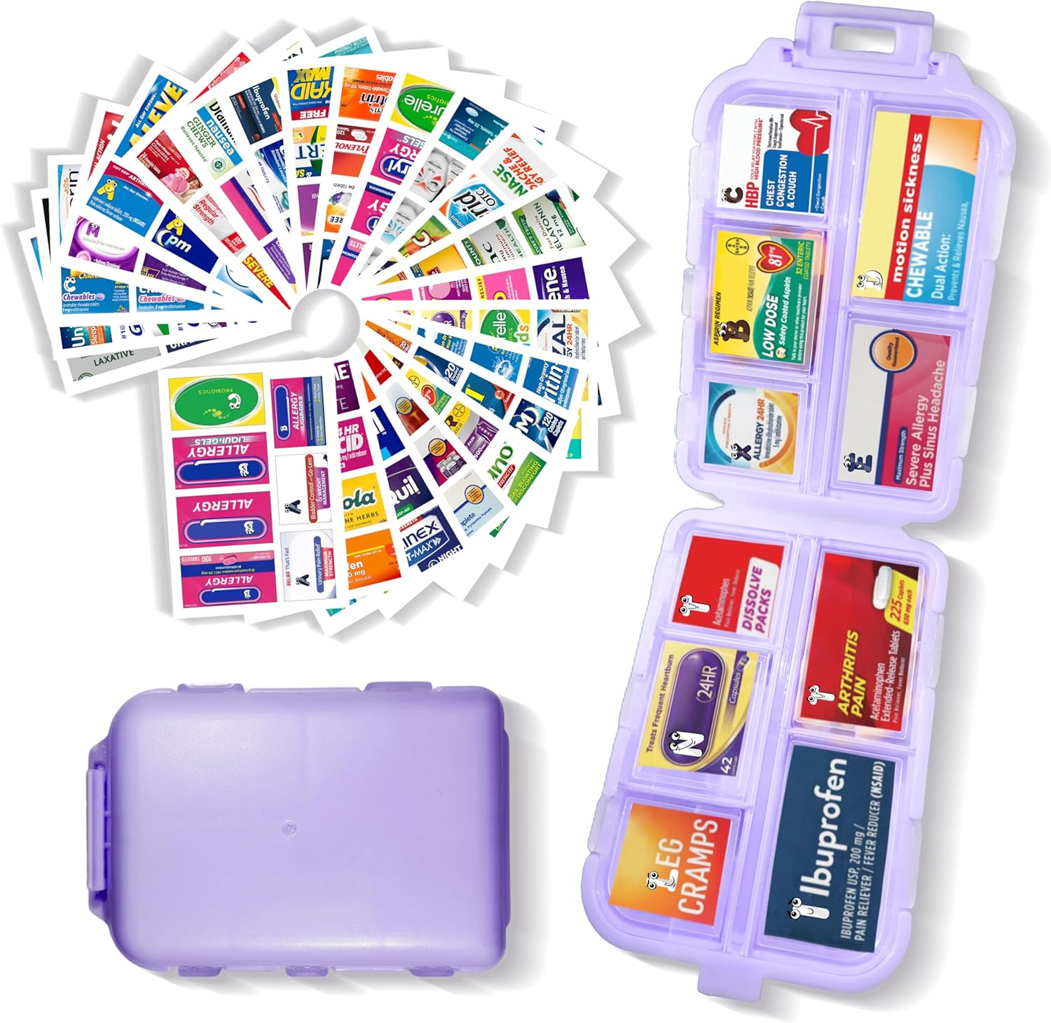 purple-pocket-pharmacy-with-146-medicine-labels---mini-pill-organizer-for-travel---daily-medication-storage-case---7-day-pill-container-1
