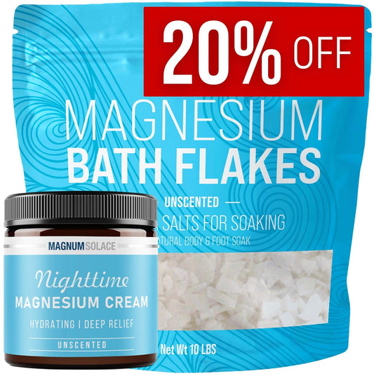 Pure Unscented Magnum Solace Magnesium Bath Flakes and Cream - Ultimate Relaxation and Recovery - Espot.com.au