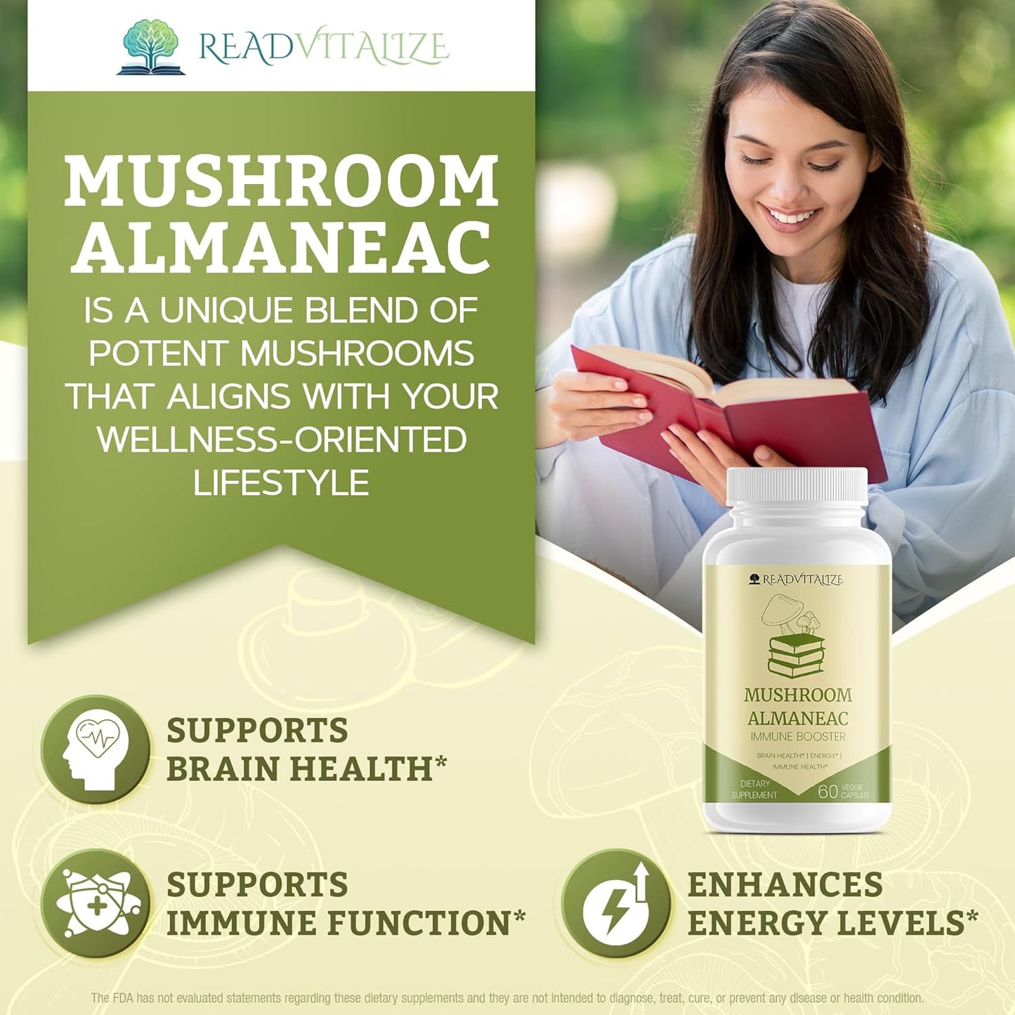 Mushroom Almanac Nootropic Brain Support Supplement - 60 Capsules, Boosts Energy, Focus, Immune Support - Lions Mane, Cordyceps, Turkey Tail, Shiitake Mushrooms - Espot.com.au