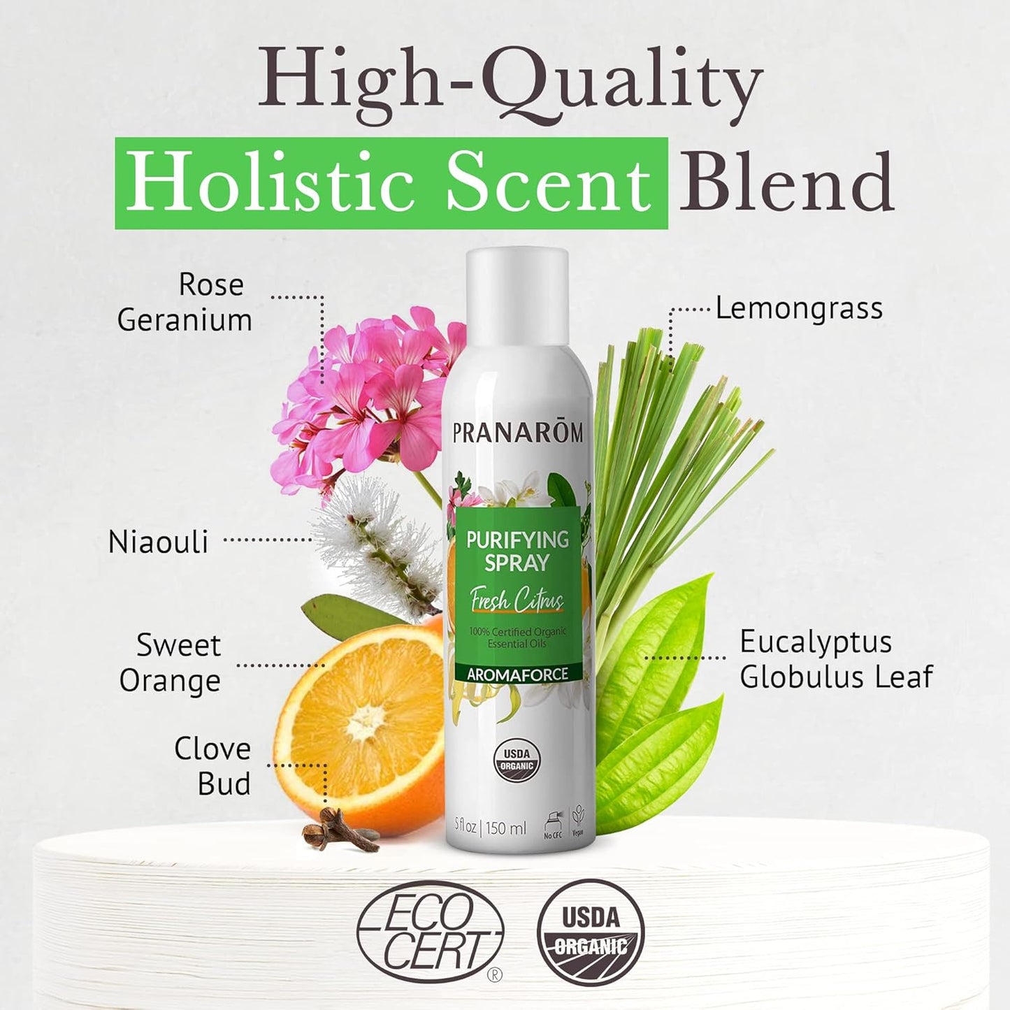Certified Organic Aromaforce Air Purifying Spray with Essential Oils - 150ml, Home Deodorizer & Fresh Citrus Scent, Plant-based Essences - Espot.com.au