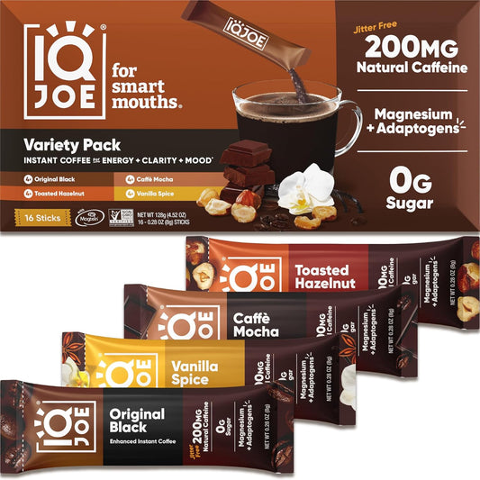 iqbar-iqjoe-instant-mushroom-coffee-packets---variety-pack-with-lions-mane-and-magtein-magnesium-l-threonate---clarity-and-mood-enhancing---sugar-free-keto-vegan---200mg-natural-caffeine---16-count-1