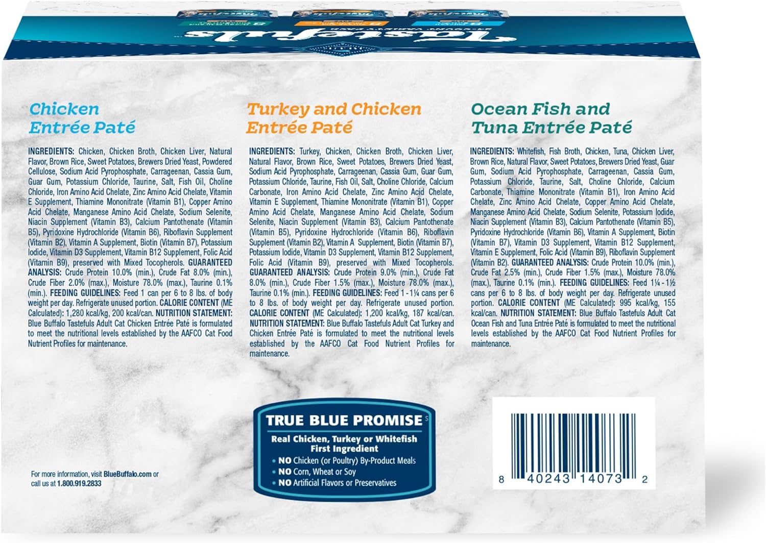 Blue Buffalo Tastefuls Wet Cat Food Variety Pack, Natural Ingredients, Chicken, Turkey, Ocean Fish, Tuna, 5.5-oz Cans (24 Count) - Espot.com.au