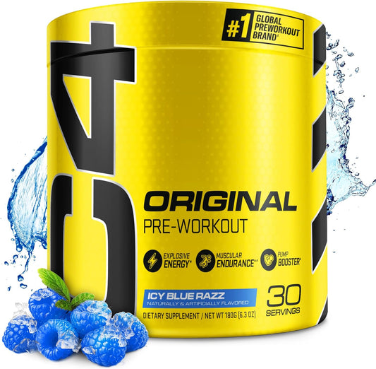 Cellucor C4 Original Icy Blue Razz Pre Workout Powder - Sugar Free Energy Boost for Men & Women - Immune Support with Vitamin C - 30 Servings - Espot.com.au