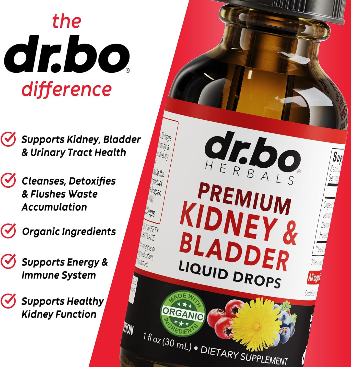 Organic Kidney Support Supplement for Bladder Health - Renal Cleanse Drops with Juniper Berry, Cleavers, Dandelion - Detox & Flush Urinary Tract - Herbal 1oz - Espot.com.au