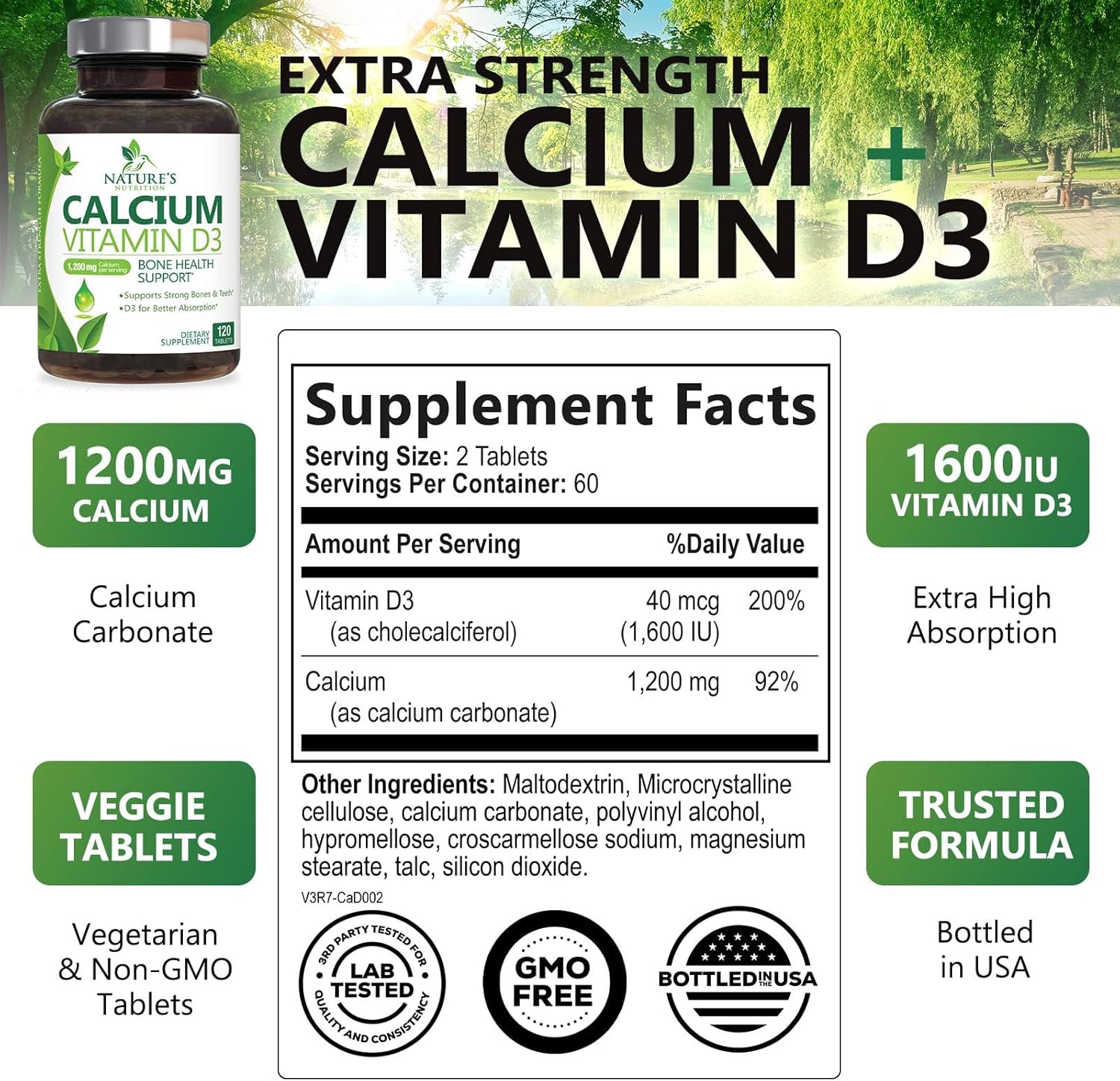 1200mg Calcium with Vitamin D3 for Bone Strength & Immune Support - 120 Tablets - Espot.com.au