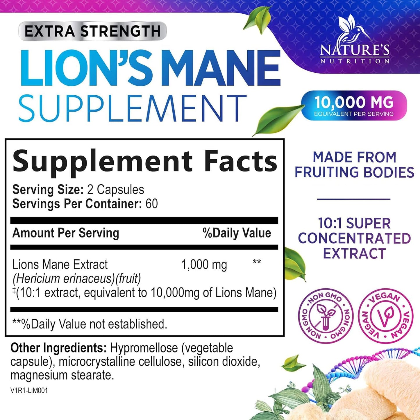 Lion's Mane Mushroom Supplement for Brain Support - Focus, Memory, Cognition & Immune Boost - Nootropic Extract - Non-GMO, Vegetarian - 120 Caps - Espot.com.au