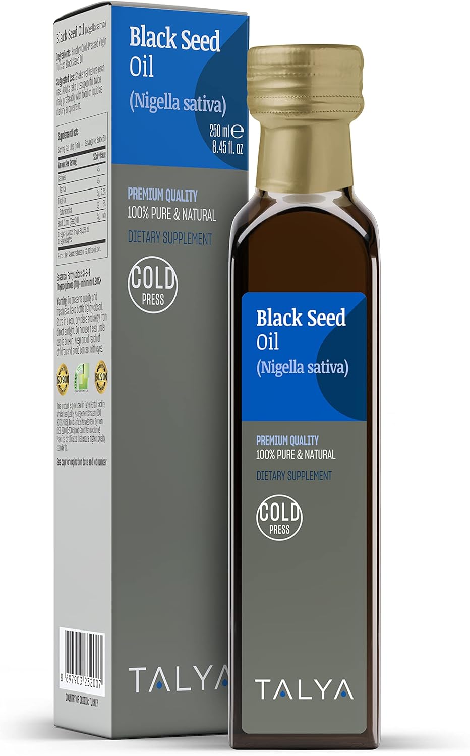 8.45 fl. oz Liquid Black Seed Oil - High Thymoquinone - Immune Support Supplement - Pure Turkish Black Seed Oil - Cold Pressed - Non-GMO - Glass Bottle
