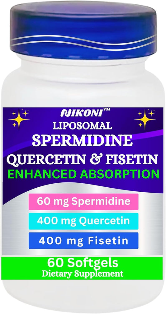 860mg Liposomal Spermidine, Quercetin, Fisetin Supplement for Healthy Aging & Cognitive Function - 60 Softgels