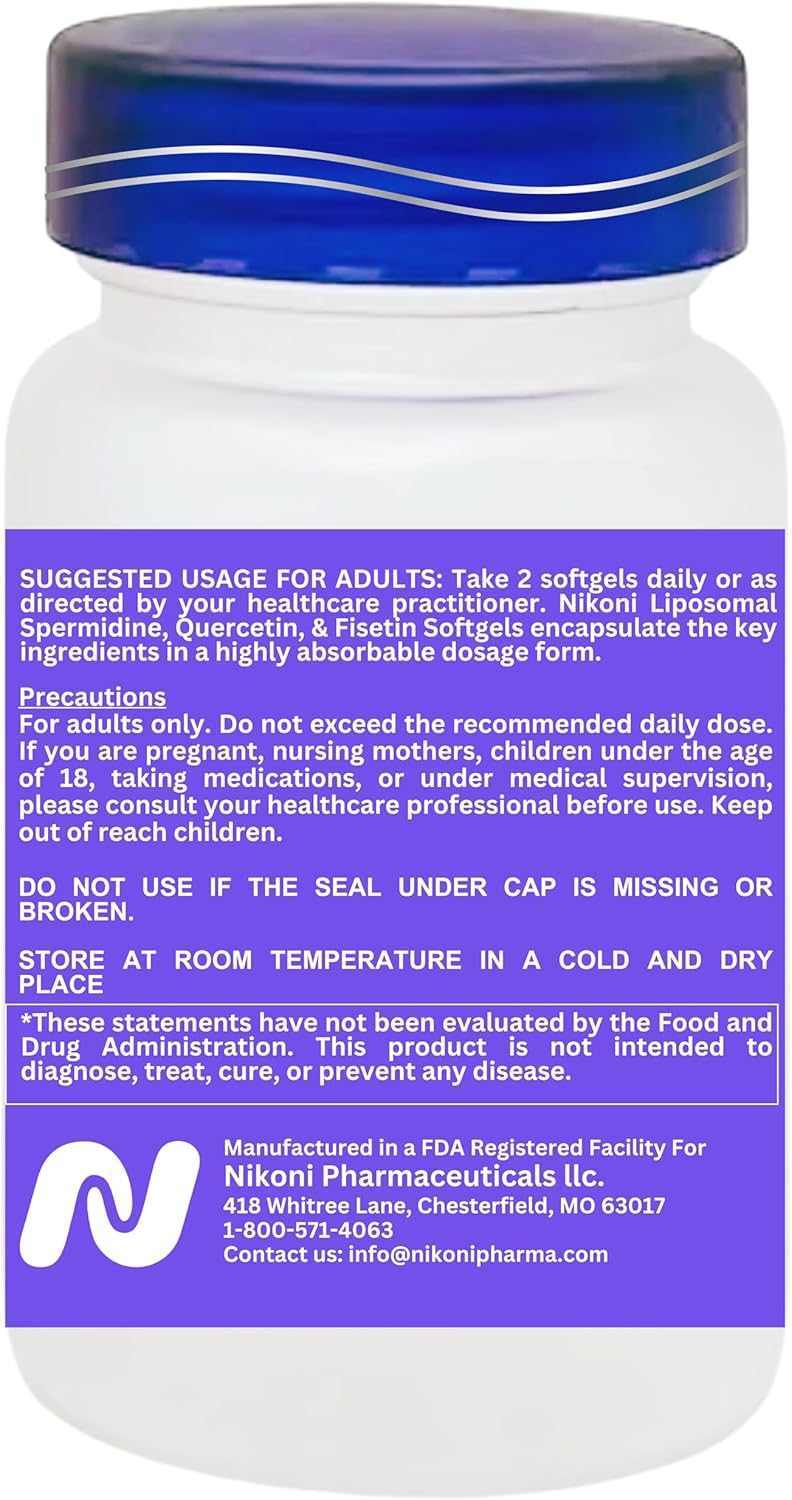 860mg Liposomal Spermidine, Quercetin, Fisetin Supplement for Healthy Aging & Cognitive Function - 60 Softgels