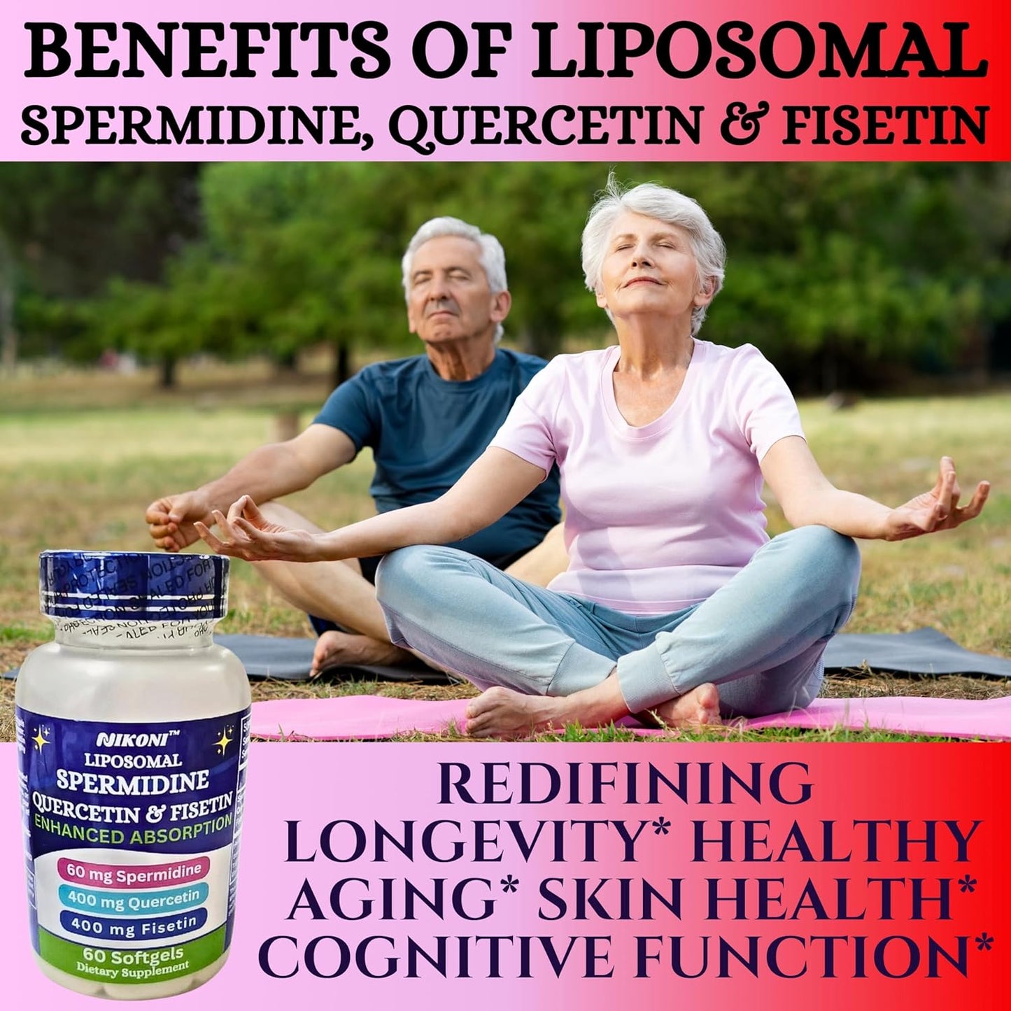 860mg Liposomal Spermidine, Quercetin, Fisetin Supplement for Healthy Aging & Cognitive Function - 60 Softgels