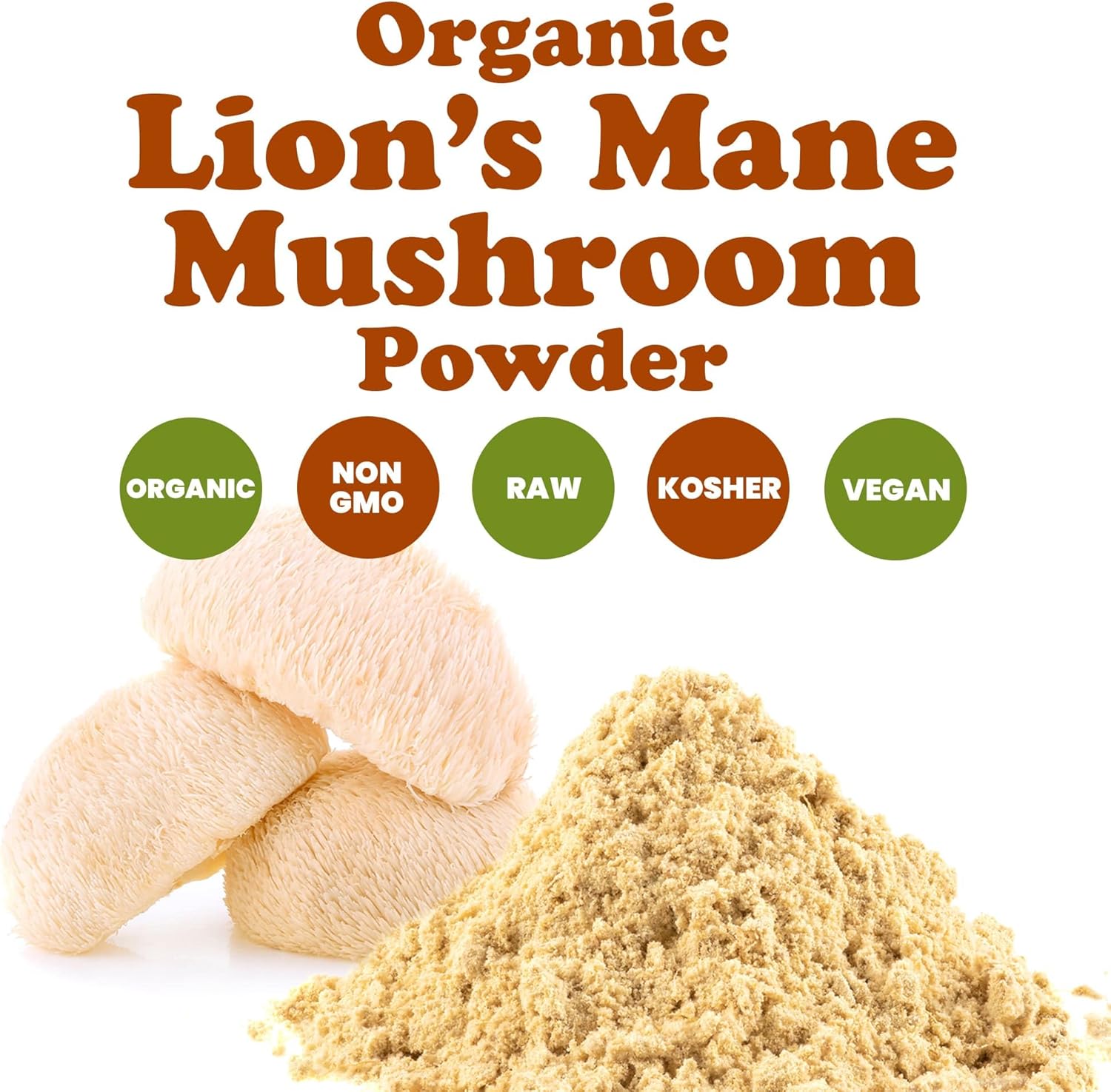 8oz Organic Lion's Mane Mushroom Powder for Enhanced Brain Wellness - Premium Non-GMO Vegan Superfood for Improved Focus and Clarity from Food to Live