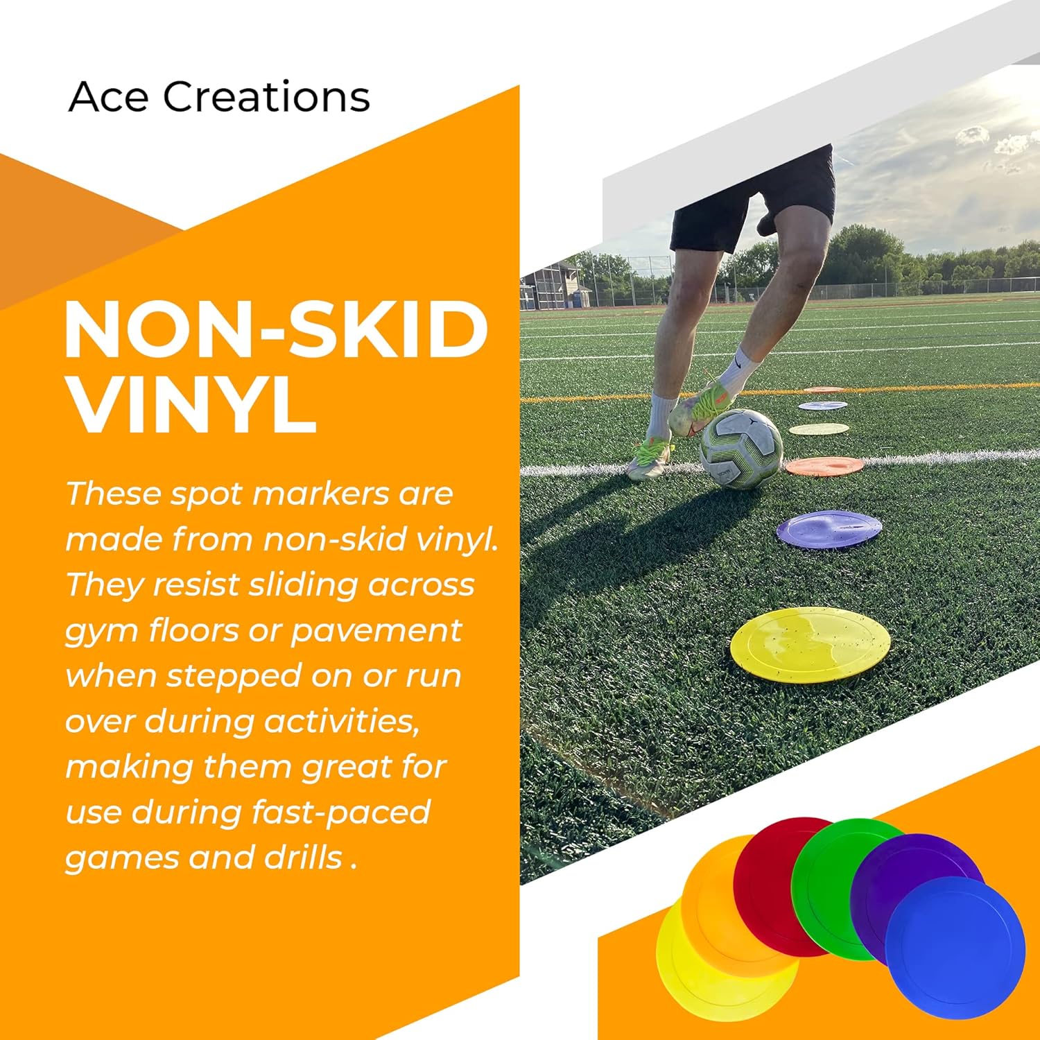 9 Inch Ace Creations Poly Vinyl Spot Markers - Set of 6 for Sports and Agility Training