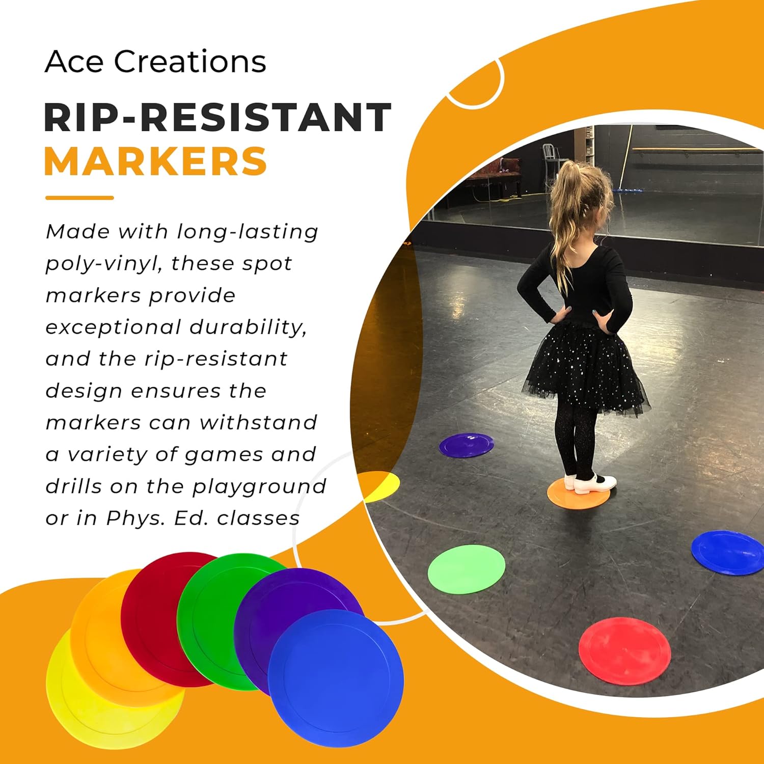 9 Inch Ace Creations Poly Vinyl Spot Markers - Set of 6 for Sports and Agility Training