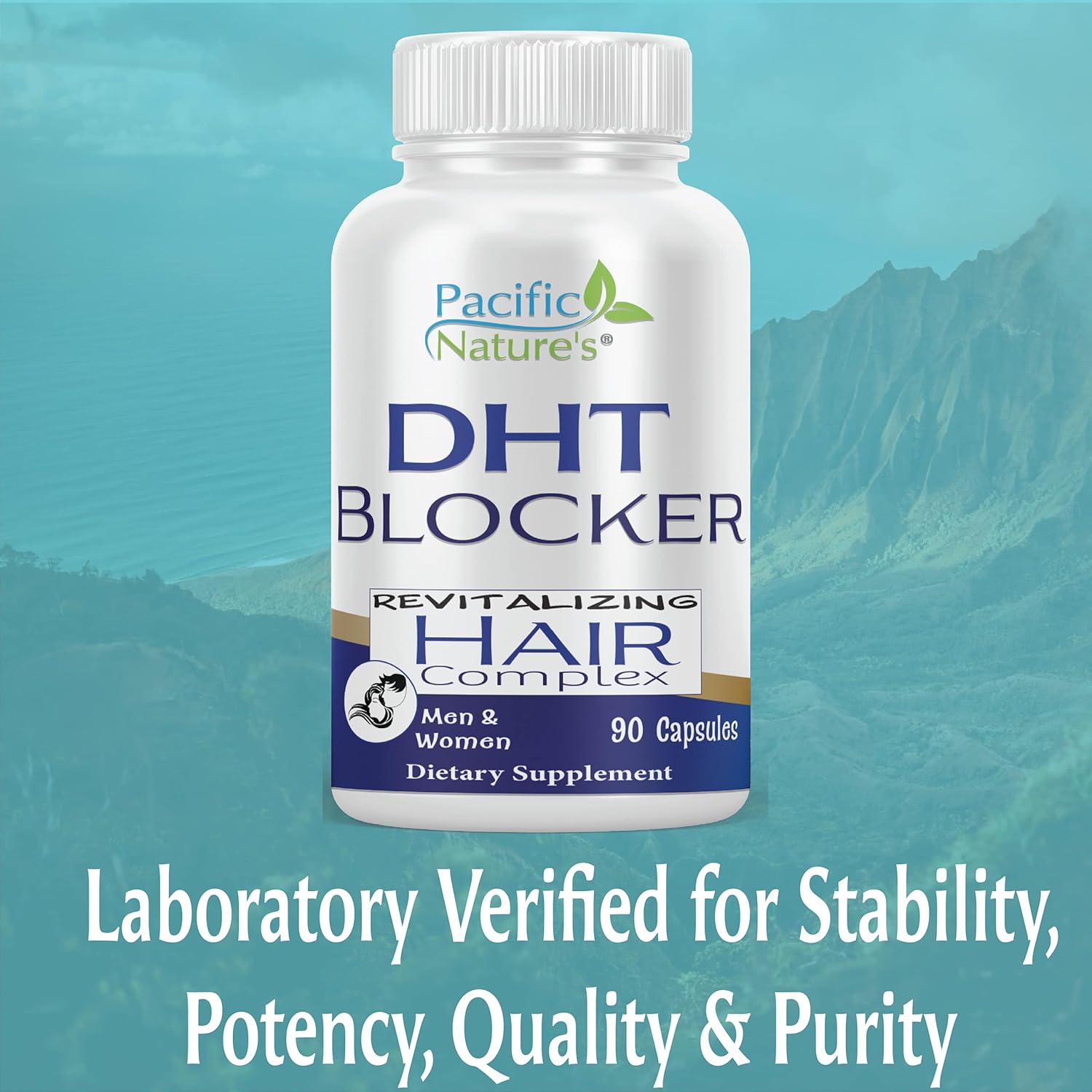 90 Capsules of Pacific Nature's DHT Blocker for Hair Growth Support - Non-GMO, Gluten Free Supplement for Men & Women