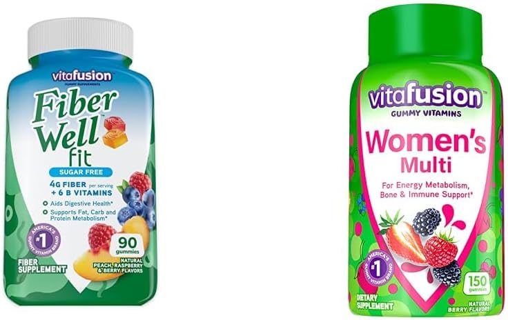90 Count Vitafusion Fiber Well Fit Gummies Supplement & Womens Multivitamin Gummies - Berry Flavored Daily Vitamins for Women - Packaging May Vary