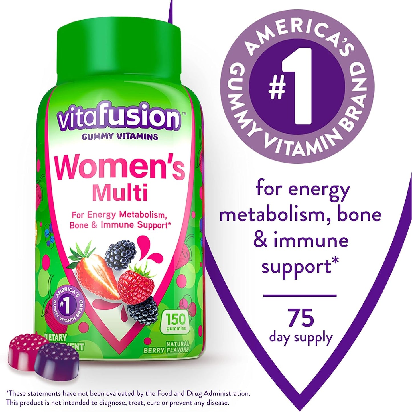 90 Count Vitafusion Fiber Well Fit Gummies Supplement & Womens Multivitamin Gummies - Berry Flavored Daily Vitamins for Women - Packaging May Vary