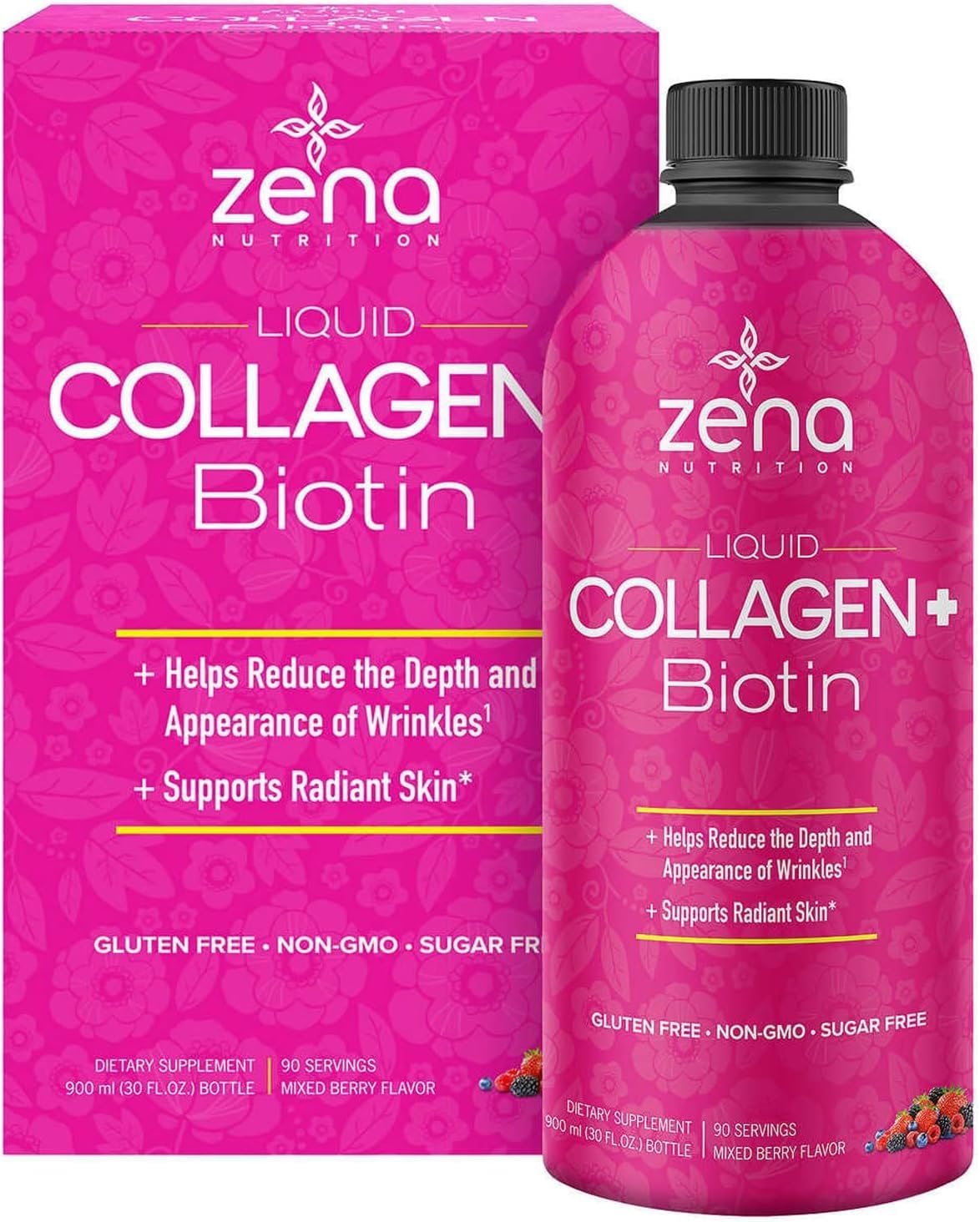 90 Day Supply of Liquid Collagen and Biotin with Verisol Formula - 2500mg Collagen, 5000mcg Biotin - Hair, Skin, Nail & Joint Support - Non-GMO, Mixed Berry Flavor - 90 Servings