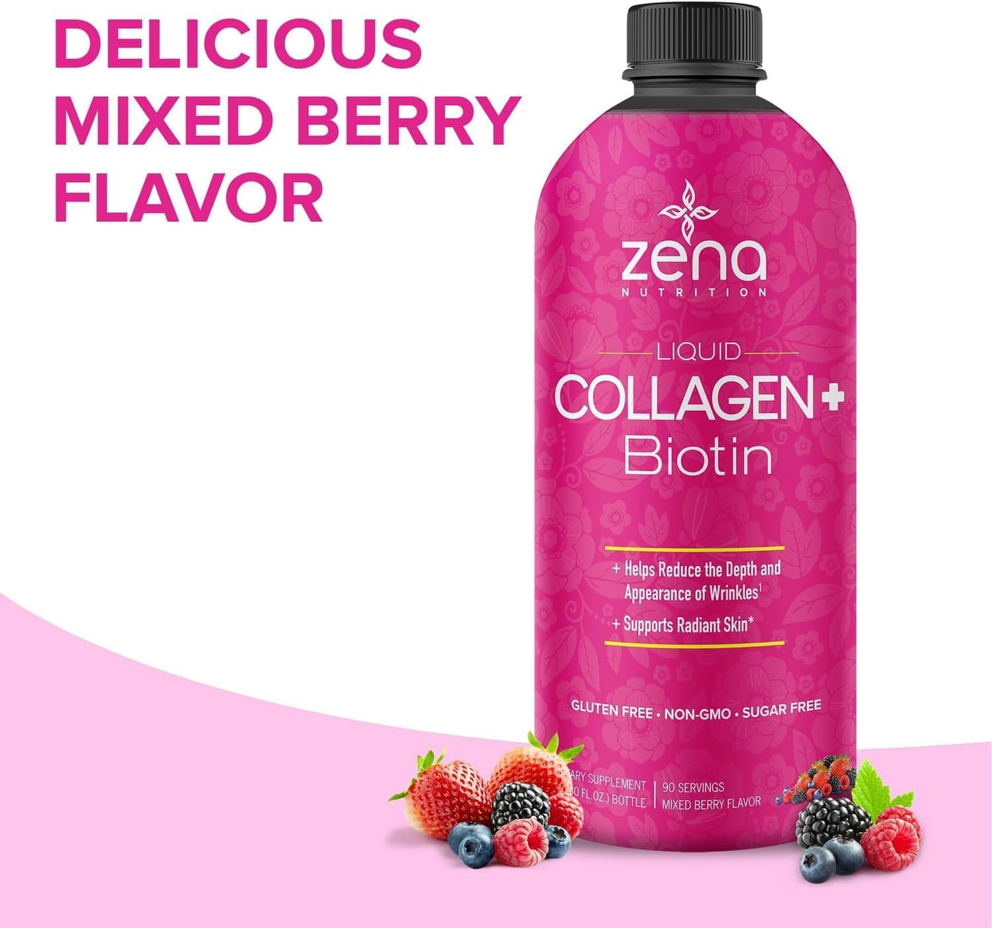 90 Day Supply of Liquid Collagen and Biotin with Verisol Formula - 2500mg Collagen, 5000mcg Biotin - Hair, Skin, Nail & Joint Support - Non-GMO, Mixed Berry Flavor - 90 Servings