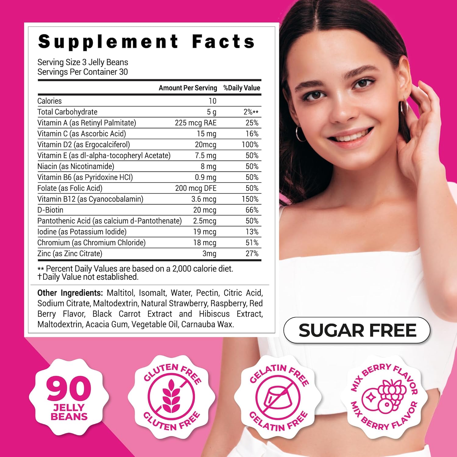 90 Natural Mix Berry-Flavored Daily Multivitamin Jellybeans - Chewable, Sugar-Free, Vegetarian Dietary Supplement for Immune Support and Wellness